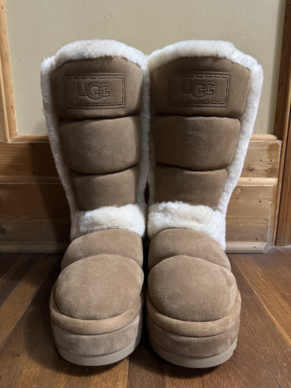 UGG Chestnut Suede Shearling-Lined Puffer Ankle Boots